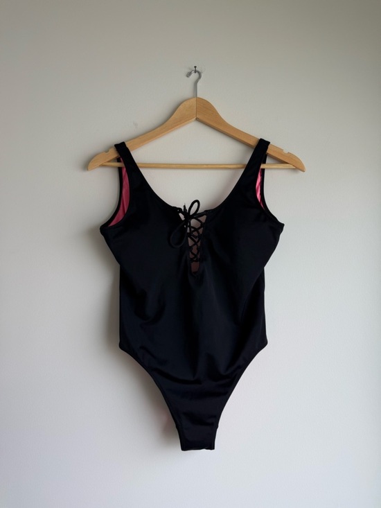 PINK Victoria's Secret Other - Victoria’s Secret PINK Black Lace Up One Piece Swimsuit Pink Lining Medium